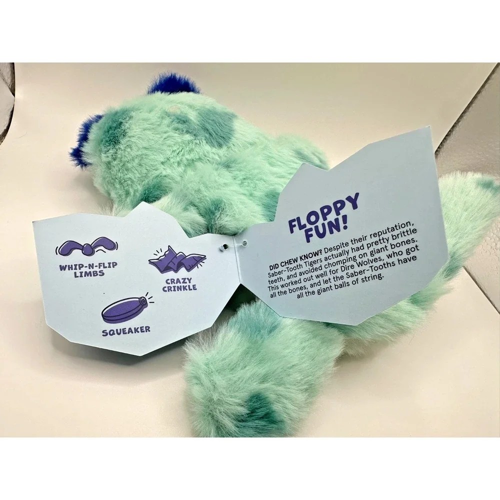 Bark Box Slobber-Tooth Tiger M Dog Toy Squeaks Crinkle